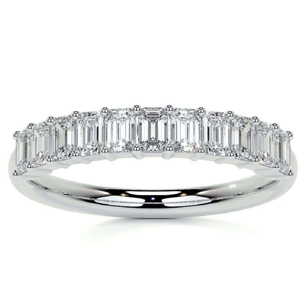 Half-Eternity Bands for Women 0.88 TCW Emerald Shape Moissanite Rings Moissanite Engagement Ring Promise Gifts for Her Wedding Ring for Women Silver/Solid Gold