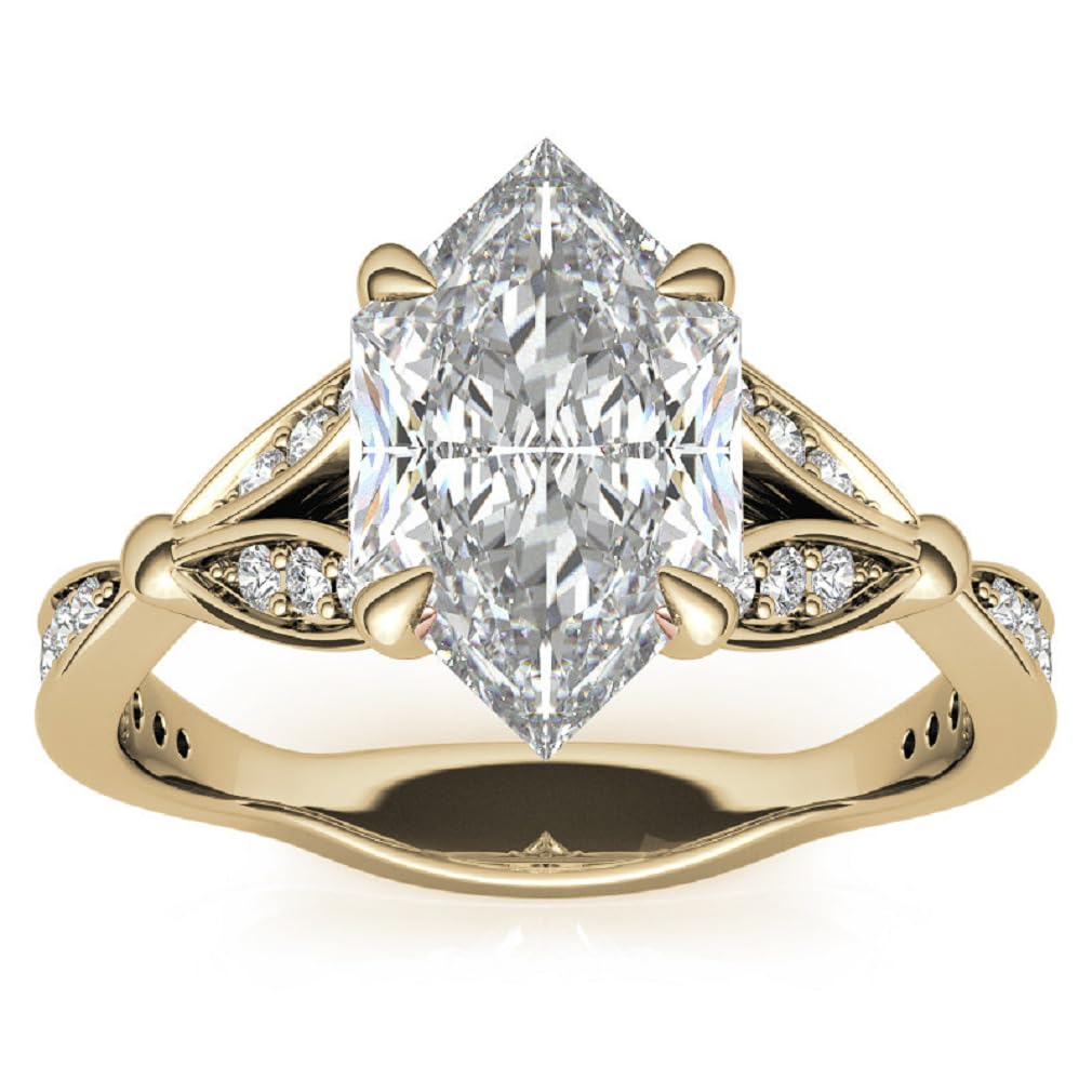 Moissanite Fashion Rings for Women Duchess Marquise Cut Split Shank Engagement Ring 3 Ct Moissanite Ring Promise Gifts for Her Moissanite Wedding Ring