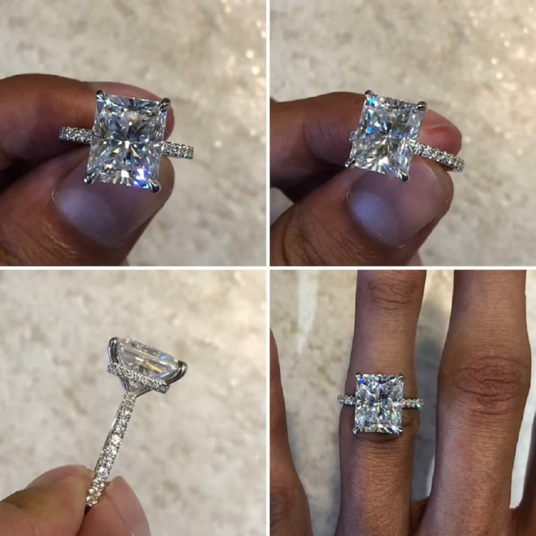 Wedding Ring for Her Silver/Solid Gold Women Hidden Halo Style 5 Ct Radiant Cut Engagement Ring Promise Gifts for Her Moissanite Ring Wedding Ring for Her Silver/Solid Gold Women Hidden Halo Style 5 Ct Radiant Cut Engagement Ring Promise Gifts for Her Moissanite Ring