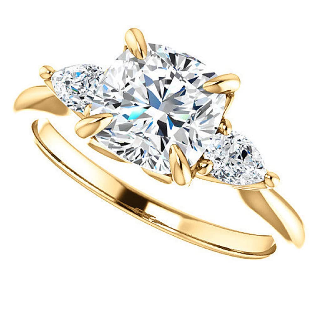 Moissanite Three Stone Rings for Women Cushion Cut Moissanite Anniversary Wedding Rings Promise Gifts for Her Engagement Rings for Women 3 Carat