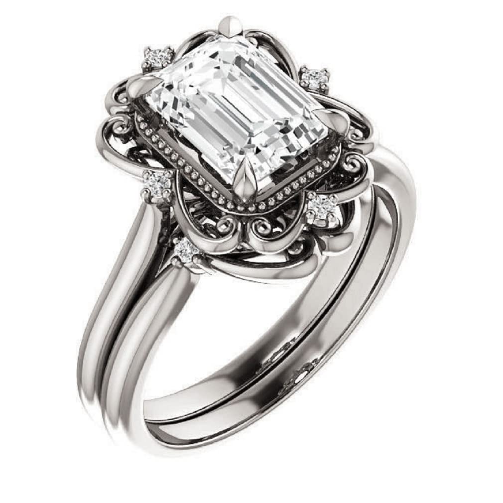 Engagement Rings Set for Women Halo Vintage Moissanite Engagement Ring Promise Gifts For Her 2 Carat Emerald Shaped Engagement Ring
