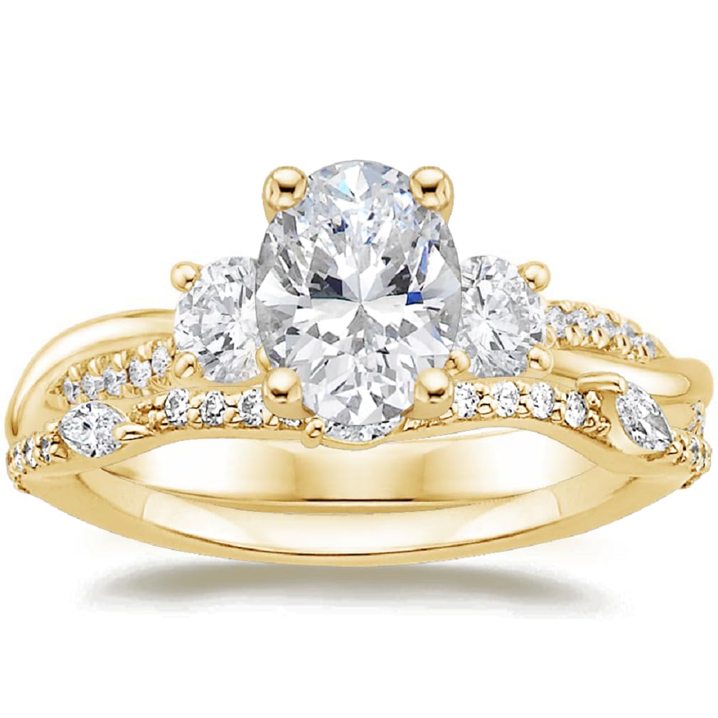 Moissanite Rings Set for Women 2 Ct Oval Cut Engagement Ring Three Stone Moissanite Ring Promise Gifts for Her Moissanite Wedding Ring