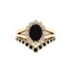 Oval Cut Black Stone Wedding Ring with Matching Band Vintage 1 CT Art Deco Bridal Rings Set for Women Natural Black Onyx Engagement Ring 925 Silver/10K/14K/18K Solid Gold