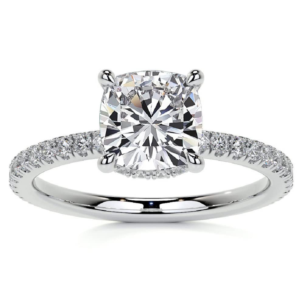 Cushion Cut Moissanite Engagement Ring 1 CT Colorless VVS1 Clarity 925 Silver/10K/14K/18K Solid Gold Hidden Halo Inspired Design