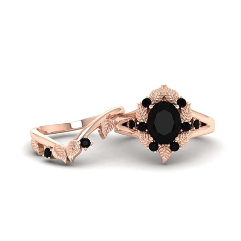 Unique Oval Cut Black Onyx Engagement Ring Set 1 CT in 925 Silver/10K/14K/18K Solid Gold Black Stone Bridal RingS with Matching Wedding Band for Women Anniversary Ring Unique Oval Cut Black Onyx Engagement Ring Set 1 CT in 925 Silver/10K/14K/18K Solid Gold Black Stone Bridal RingS with Matching Wedding Band for Women Anniversary Ring