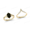 Dutch Marquise Shaped Black Onyx Engagement Ring 1 CT Vintage Black Gemstone Wedding Ring Antique Silver Black Onyx Wedding Ring Set for Her