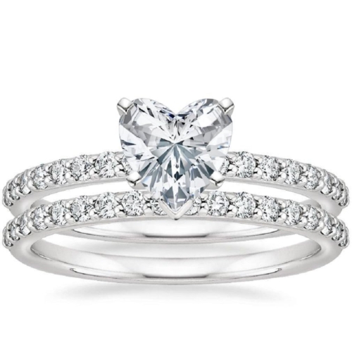 Moissanite Engagement Ring Set 3 Ct Heart Cut VVS1 Colorless Stone 925 Silver/10K/14K/18K Solid Gold Band Wedding Ring Gift