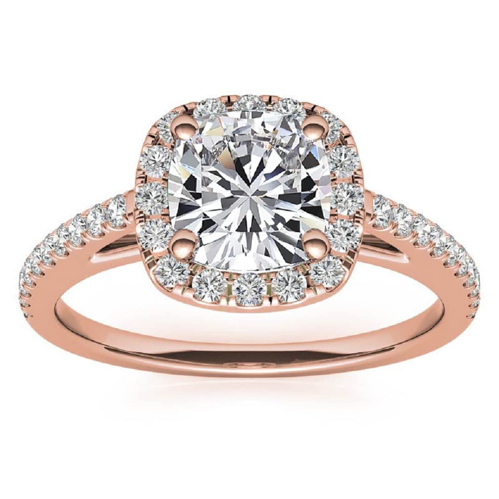 Cushion Cut Halo Moissanite Engagement Ring 1.0 Ct Colorless Stone 925 Silver/10K/14K/18K Solid Gold Rings