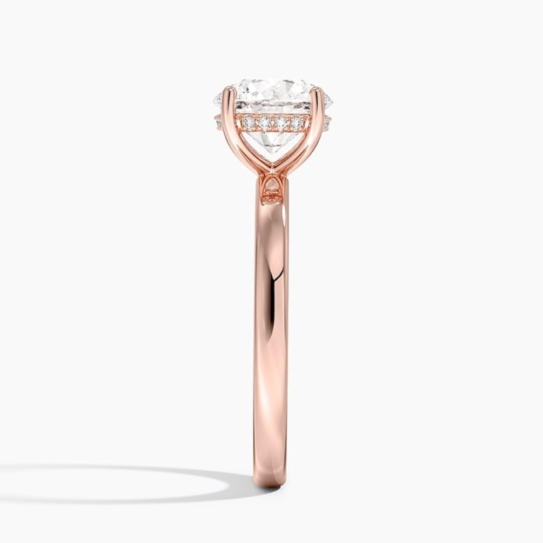 Solitaire Round Cut Lab Grown Diamond Hidden Halo Engagement Ring for Women