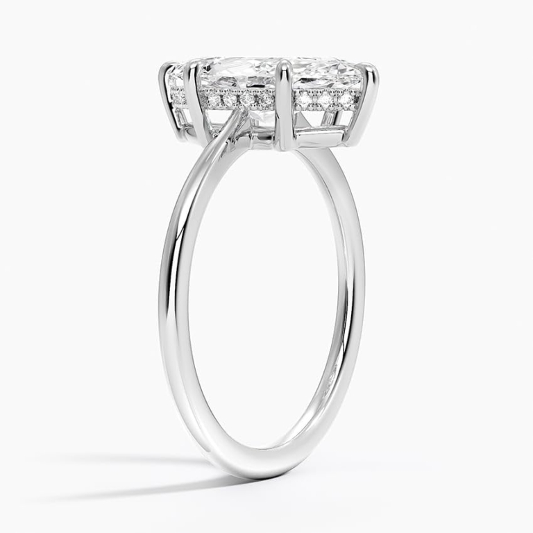 Solitaire Marquise Cut Lab Grown Diamond Hidden Halo Engagement Ring for Women