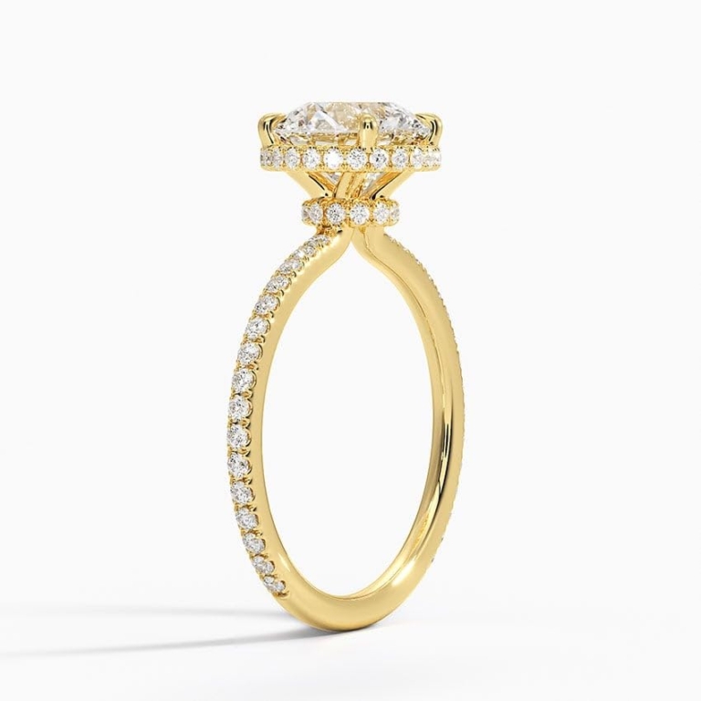 Solitaire Round Cut Lab Grown Diamond Hidden Halo Engagement Ring for Women