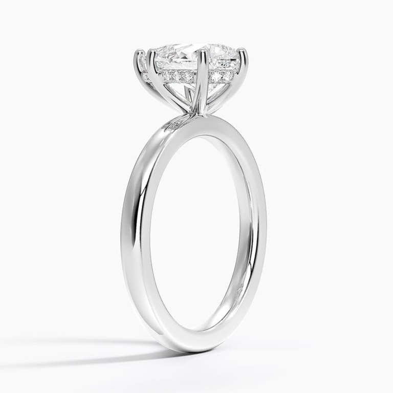 Solitaire Pear Cut Lab Grown Diamond Hidden Halo Engagement Ring for Women