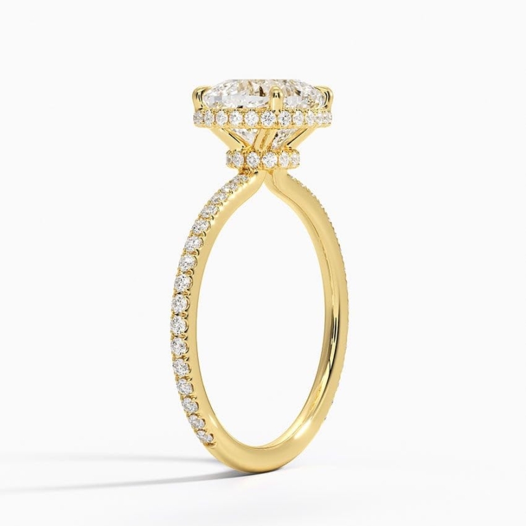 Solitaire Cushion Cut Lab Grown Diamond Hidden Halo Engagement Ring for Women