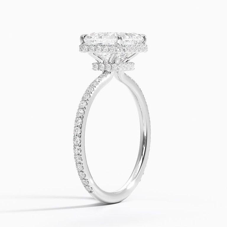 Solitaire Asscher Cut Lab Grown Diamond Hidden Halo Engagement Ring for Women