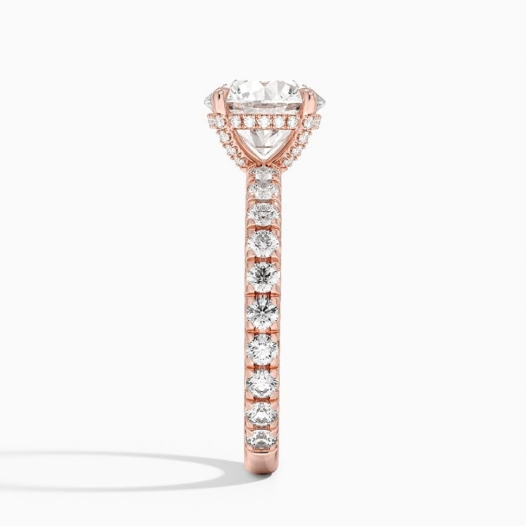 Solitaire Round Cut Lab Grown Diamond Hidden Halo Pave Engagement Ring for Women Solitaire Round Cut Lab Grown Diamond Hidden Halo Pave Engagement Ring for Women