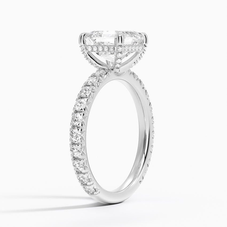 Solitaire Asscher Cut Lab Grown Diamond Hidden Halo Pave Engagement Ring for Women Solitaire Asscher Cut Lab Grown Diamond Hidden Halo Pave Engagement Ring for Women