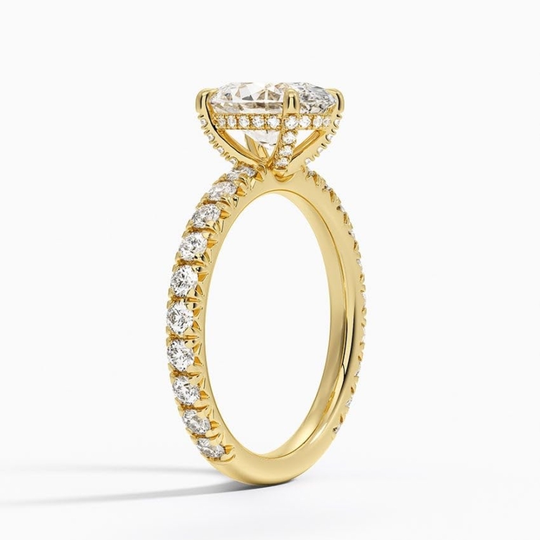 Solitaire Oval Cut Lab Grown Diamond Hidden Halo Pave Engagement Ring for Women Solitaire Oval Cut Lab Grown Diamond Hidden Halo Pave Engagement Ring for Women