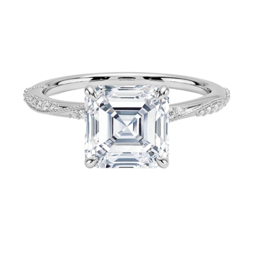 Solitaire Asscher Cut Lab Grown Diamond Pave Engagement Ring for Women Solitaire Asscher Cut Lab Grown Diamond Pave Engagement Ring for Women