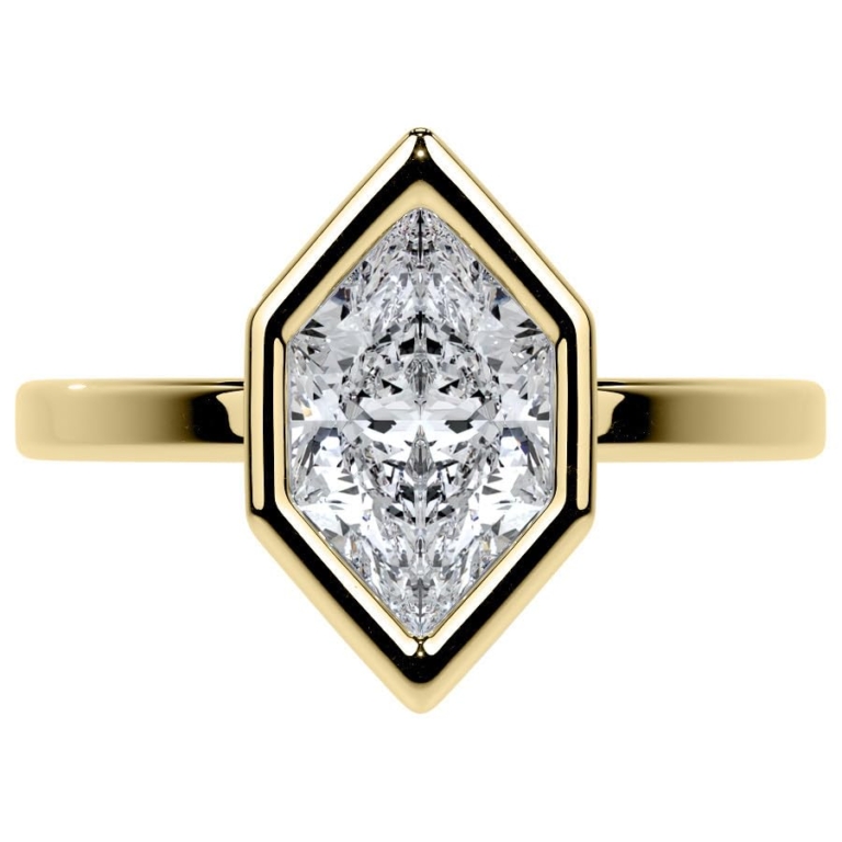 Bezel Solitaire Dutch Marquise Cut Lab Grown Diamond Hidden Halo Engagement Ring for Women
