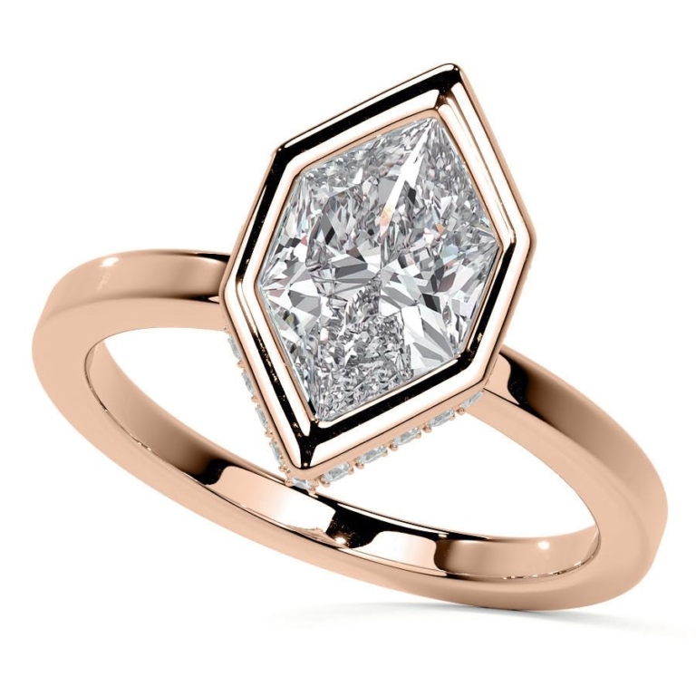 Bezel Solitaire Dutch Marquise Cut Lab Grown Diamond Hidden Halo Engagement Ring for Women