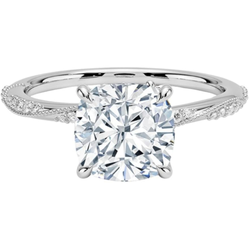 Solitaire Cushion Cut Lab Grown Diamond Pave Engagement Ring for Women Solitaire Cushion Cut Lab Grown Diamond Pave Engagement Ring for Women