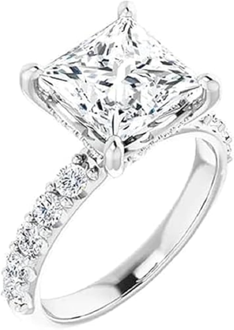2-4CT Princess Cut VVS1 Colorless Moissanite Engagement Ring Set Wedding Bridal Ring Set, Sterling Silver Anniversary Promise Ring Gift for Her