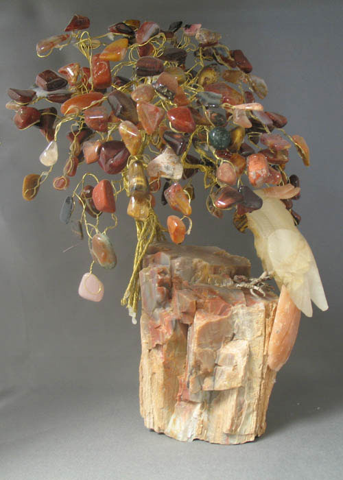 113 tiger eye on a petrified wood base Gem Tree Art by Larry Farber
