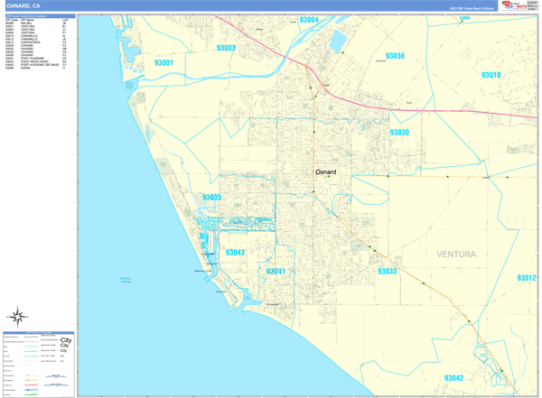 Oxnard California Zip Code Wall Map (Basic Style) by MarketMAPS