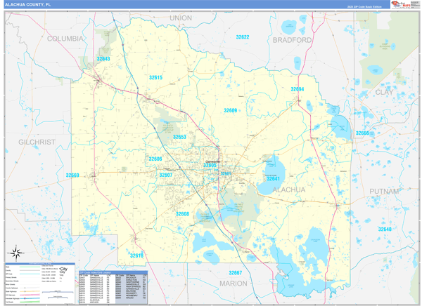 Alachua County, FL Zip Code Wall Map Basic Style by MarketMAPS