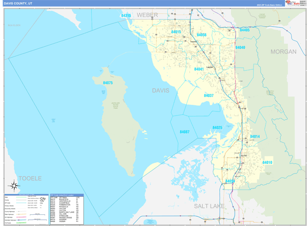 Davis Zip Code Map Davis County, Ut Zip Code Wall Map Basic Style By Marketmaps - Mapsales
