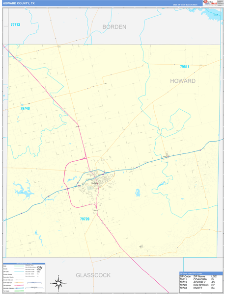 Howard County Zip Code Map Howard County, TX Zip Code Wall Map Basic Style by MarketMAPS