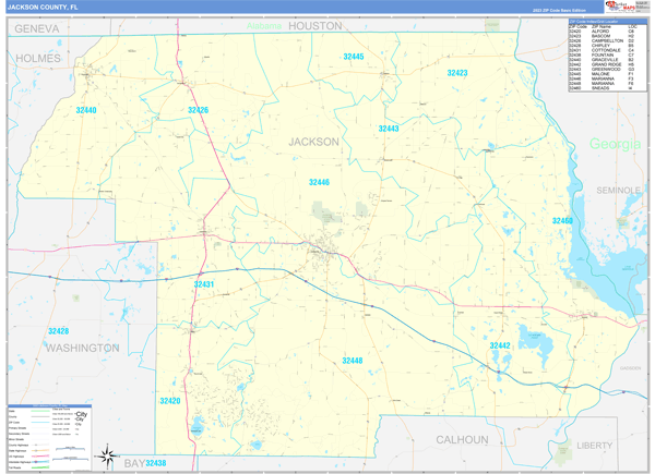 Jackson County, FL Zip Code Wall Map Basic Style by MarketMAPS