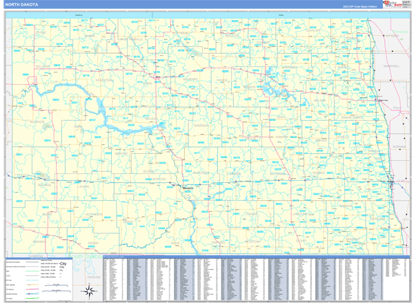 North Dakota Zip Code Wall Map Basic Style by MarketMAPS