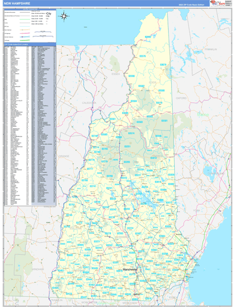 New Hampshire Zip Code Wall Map Basic Style by MarketMAPS - MapSales