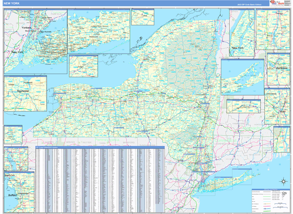 New York Zip Code Wall Map Basic Style by MarketMAPS