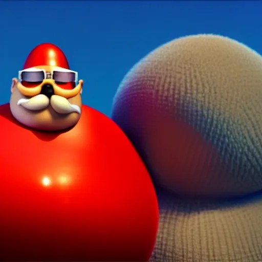 KREA a render of a round fat man in a red jumpsuit, wearing shiny