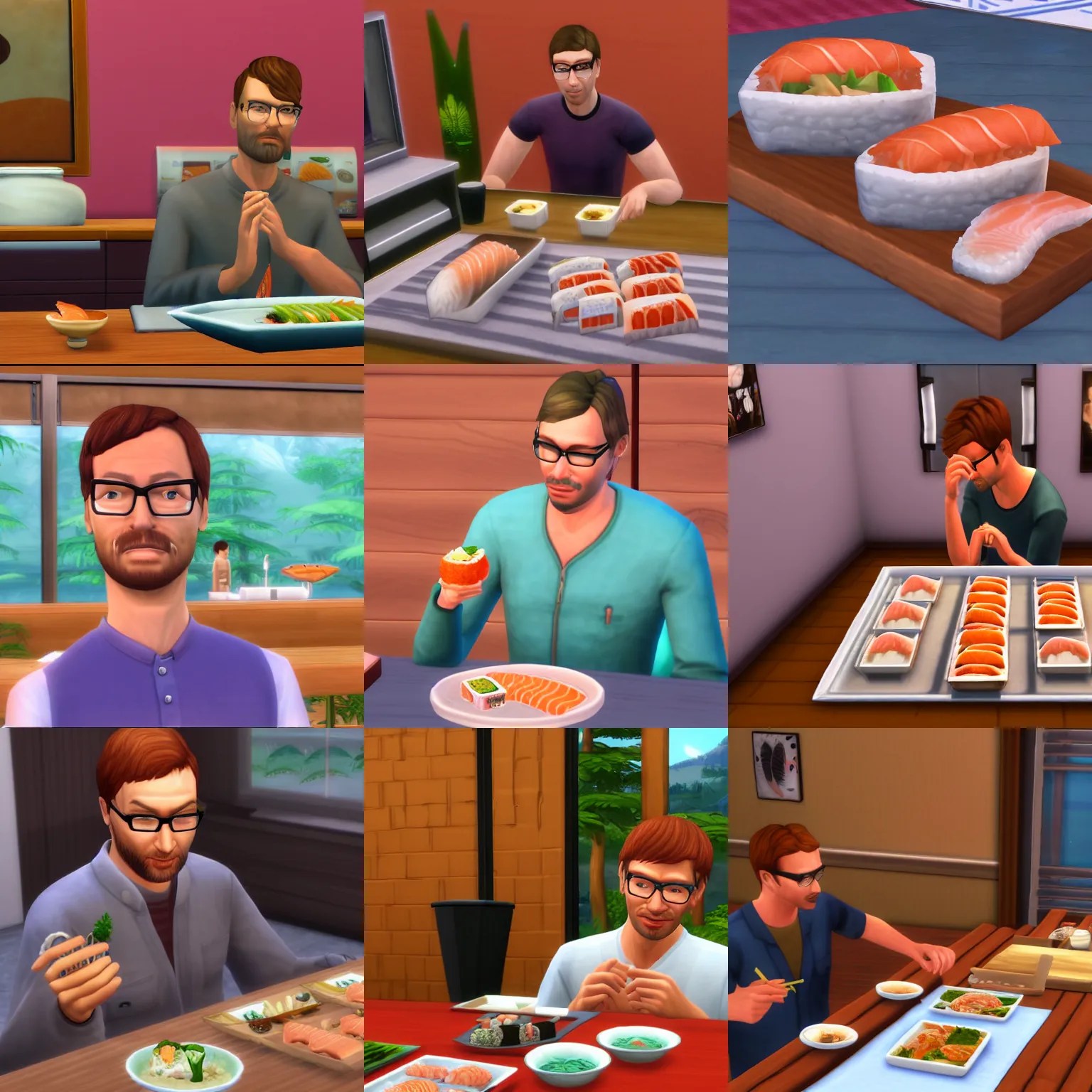 KREA jeffrey dahmer eating salmon sushi rolls in the sims 4