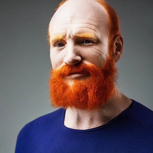 KREA photograph of a ginger male, middle aged balding superhero