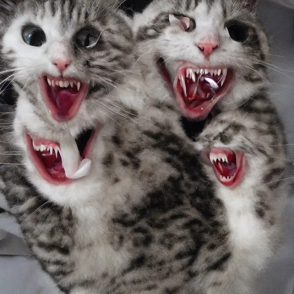 KREA horrifying cat, fangs