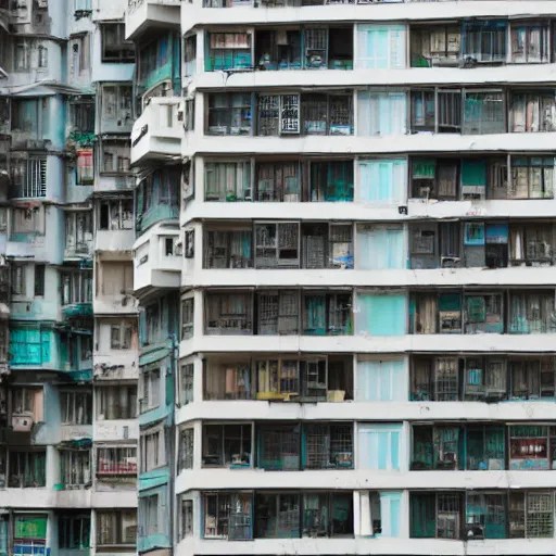KREA hong kong apartment complex wall with ac units, laundry lines, balconies, photography