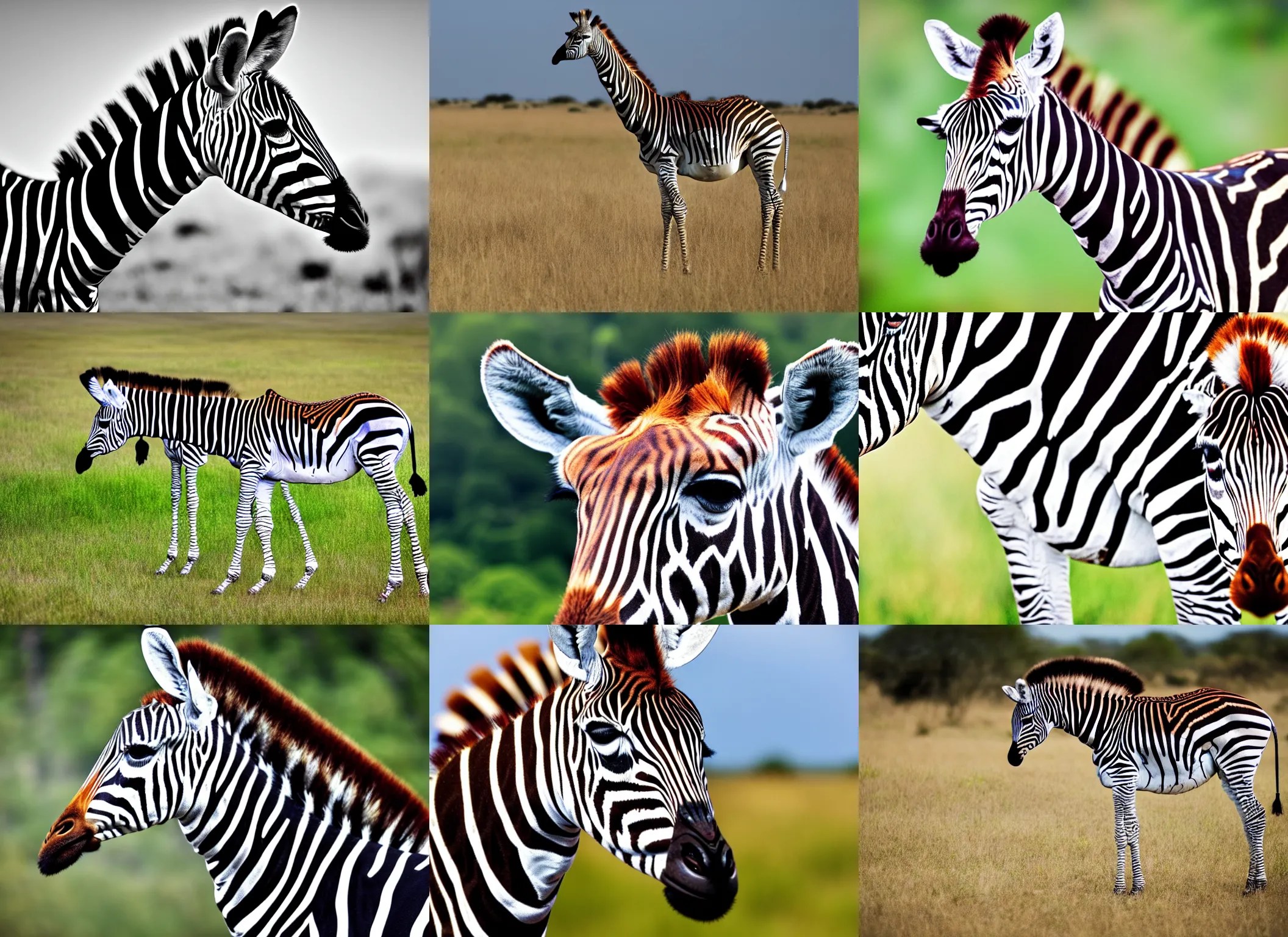 KREA high definition hd photography of a zebra crossed with a giraffe.