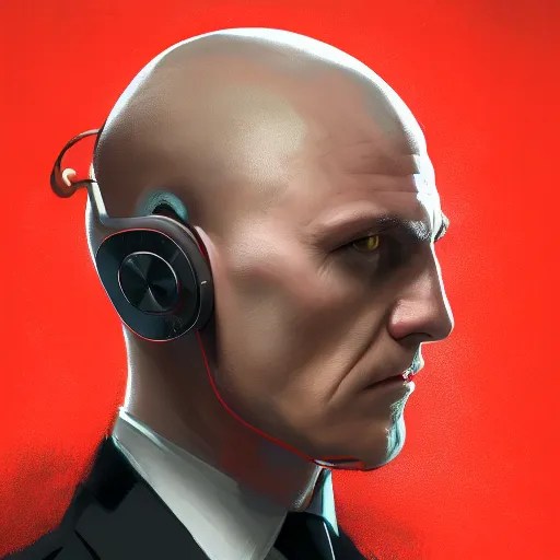 KREA a portrait of agent 4 7 from hitman wearing headphones, sitting