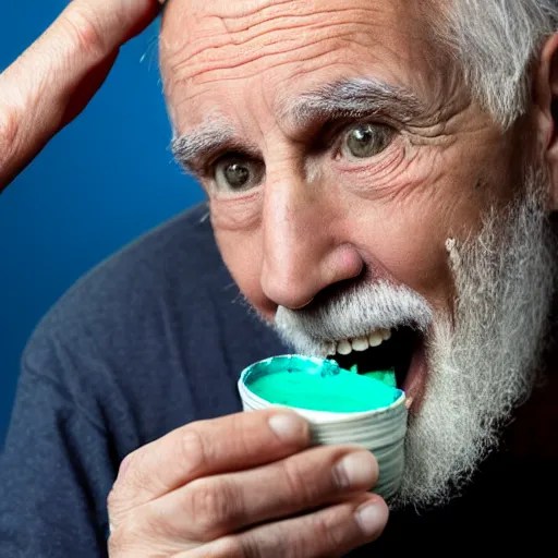 KREA photo of an old man eating paint