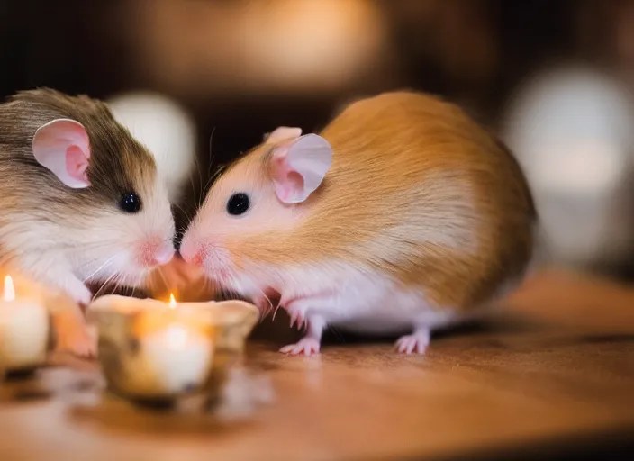 KREA photo of a hamsters kissing!!!!, at night, romantic, faded