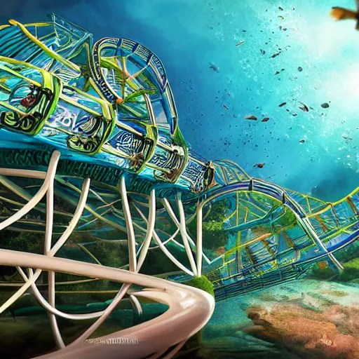 KREA underwater roller coaster, photorealistic, detailed