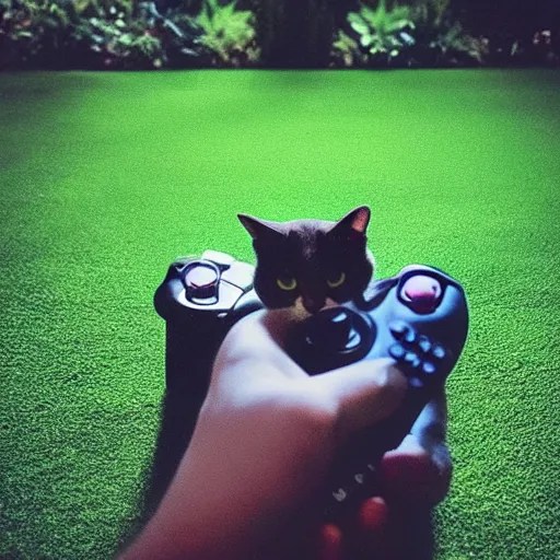 KREA “photo of a cat playing the xbox holding an xbox controller in