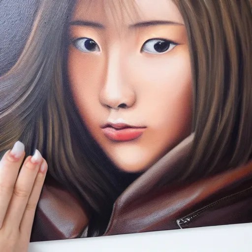 KREA perfect, realistic oil painting of closeup japanese young woman