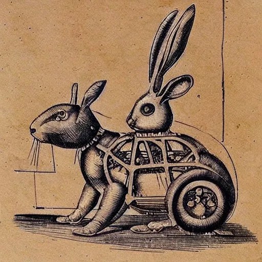 KREA mechanical rabbit with a crystal inside, steampunk design, made