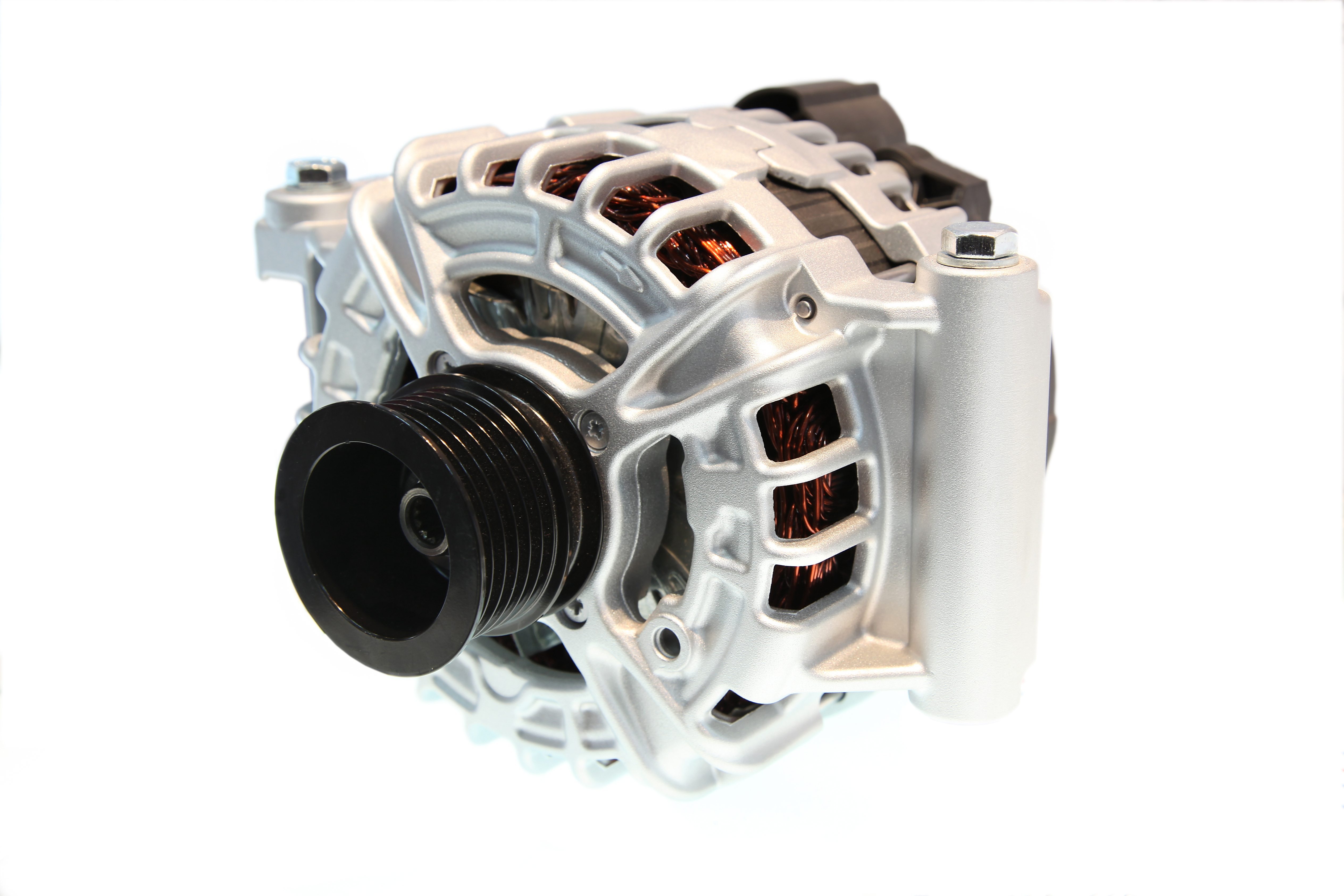 Closeup of a car alternator, component of car electrical system