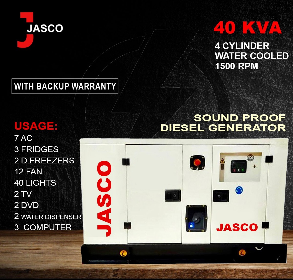 Jasco 40KVA Diesel Soundproof Generators Gas & Petrol Diesel